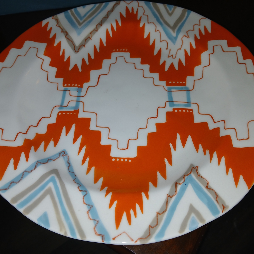 Anthropologie Orange and Blue Zigzag Plate